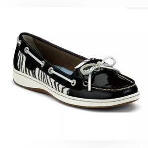 Sperry Top Sider Womens Zebra Sequin Flats Black Patent Leather Trim SZ 8